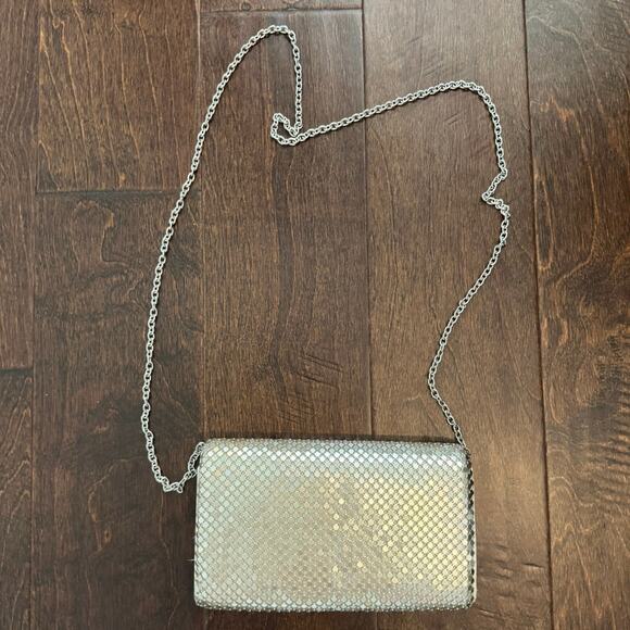 Jessica McClintock Evening Clutch purse gold silver crossbody over shoulder - Picture 2 of 6